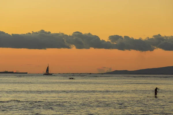 Vue Honolulu Coucher Soleil Oahu Hawaï — Photo