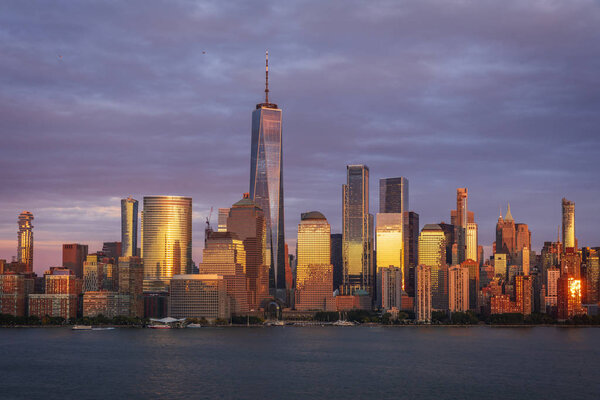 View to Lower Manhattan from Exchange Place Jersey city at sunset