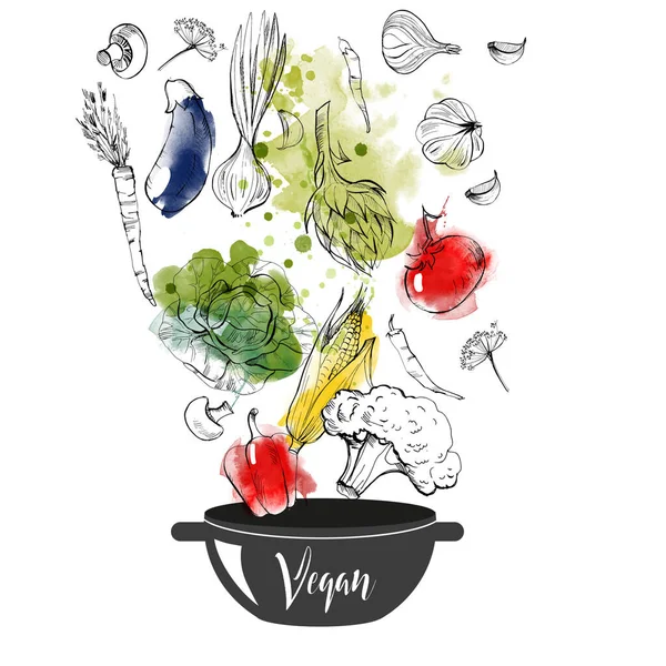 Sada Vektorů Akvarelu Ručně Kreslené Zeleniny — Stockový vektor