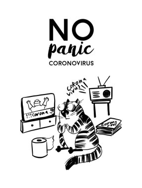 Coronavirus posteri. Komik kedi vektör illüstrasyonu.