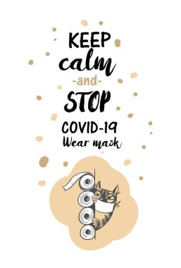 Coronavirüs 'ü durdur. Komik kedi vektör çizimi.