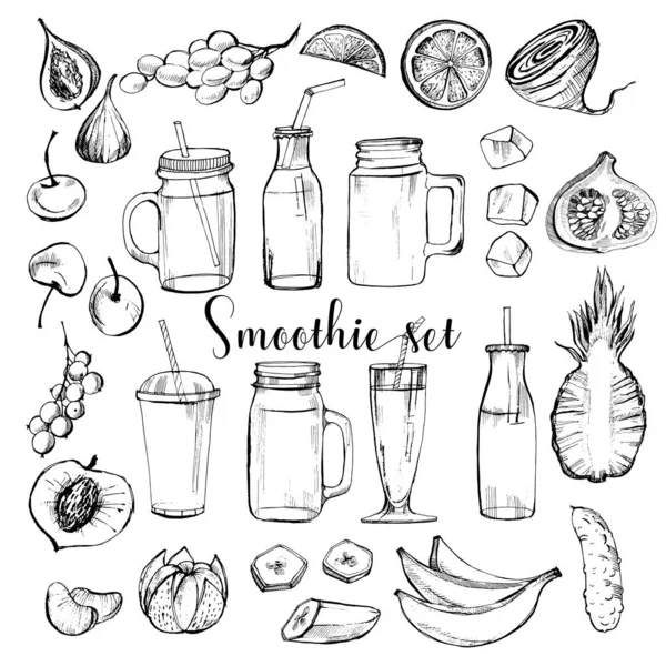 Aquarel Met Hand Getekend Schets Van Smoothie Vectorillustratie — Stockvector