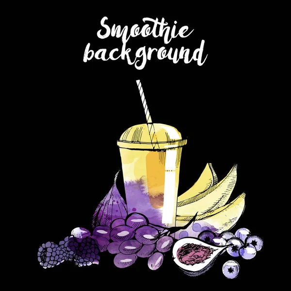 Aquarel Met Hand Getekend Schets Van Smoothie Vectorillustratie — Stockvector