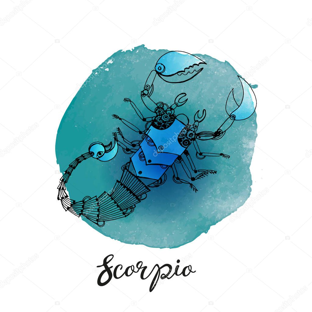 Hand drawn vector sketch of steampunk zodiac. Scorpio