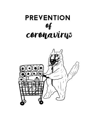 Corona-virüsünü durdur. Komik kedi vektör illüstrasyonu. 