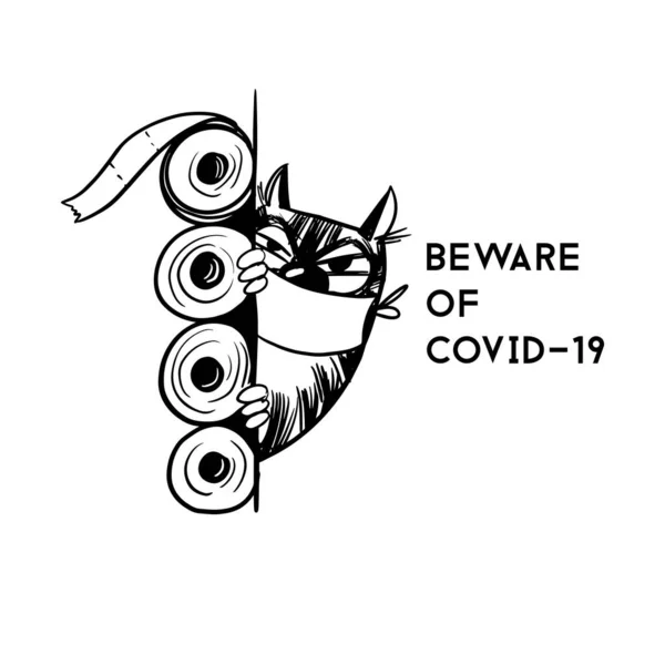Arrêtez Corona Virus Illustration Vectorielle Drôle Chat — Image vectorielle
