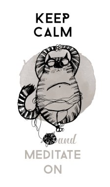 Sakin ol ve çizgi film kedi vektör çizimine odaklan 