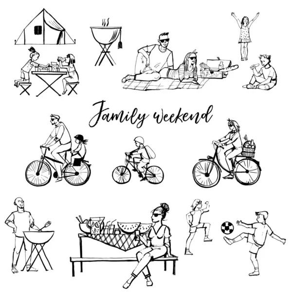Famille Été Week End Activités Concept Illustration Vectorielle — Image vectorielle