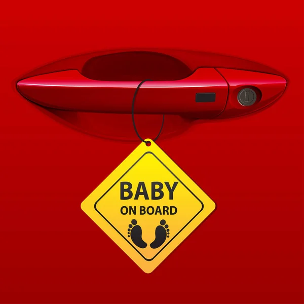 Porta do carro lidar com a cor vermelha e bebê a bordo sinal vetor . —  Vetores de Stock