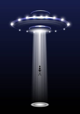 UFO ve uzaylı gece plan vektör üzerinde. 