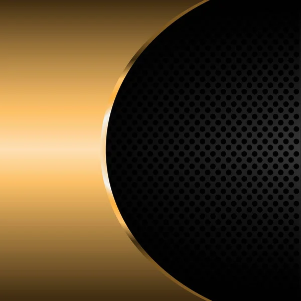 Curva de forma dorada y diseño de malla de círculo negro de lujo moderno vector de fondo ilustración . — Vector de stock