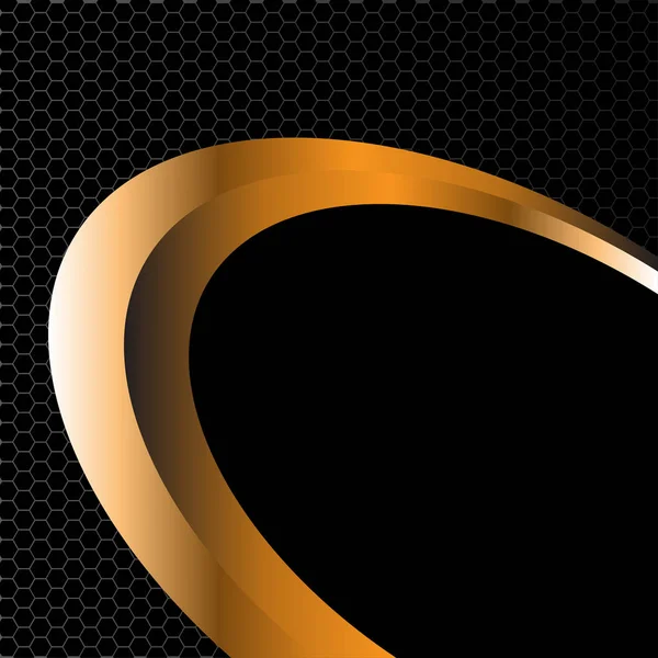 Abstrakte Goldkurve und schwarzer Leerraum auf Metall-Sechskant-Mesh-Design moderne Luxus-Hintergrund-Vektor-Illustration. — Stockvektor
