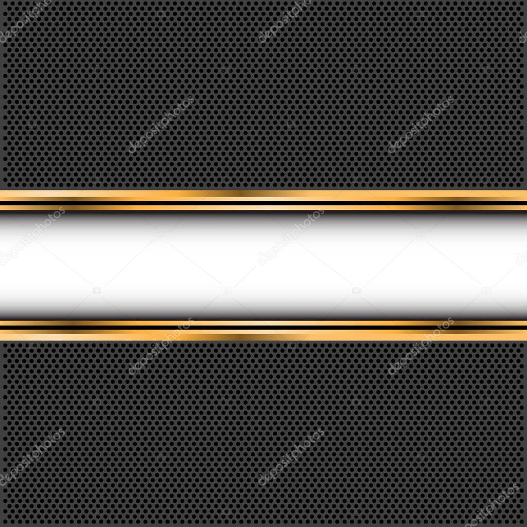 Abstract white gold banner on dark gray circle mesh design luxury background vector. 