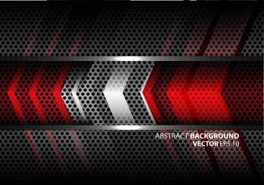 Kırmızı gümüş ok gri metal daire üzerinde kafes tasarım modern arka plan doku vektör.