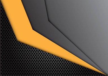 Koyu gri daire kafes tasarım modern arka plan doku vektör çizim üzerinde sarı ok. 