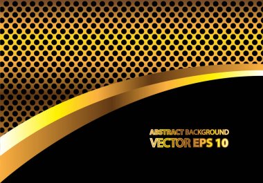 Soyut altın eğri üzerinde metin yer tasarım modern lüks fütüristik yaratıcı arka plan vektör çizim için daire mesh desen siyah boş alan.