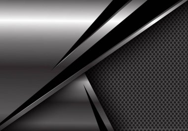 Soyut Gümüş Siyah üçgen örtüşmeyi metal daire mesh desen doku tasarım modern lüks fütüristik yaratıcı arka plan vektör çizim.