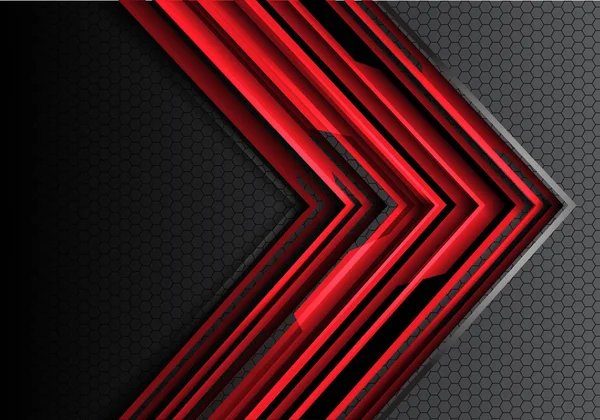 抽象的红色箭头技术未来派上灰色六角网格设计现代创意背景矢量图. — 图库矢量图片