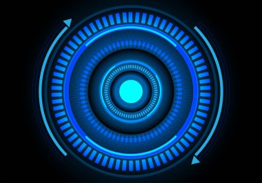 Soyut mavi daire teknisyen siyah tasarımı modern yaratıcı fikir arka plan vektör çizim üzerinde futuristik.