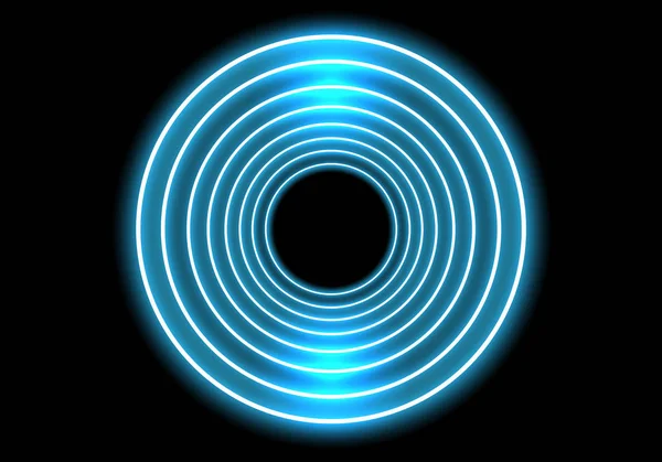 Абстрактные синие кольца светят неоновой технологией на черном футуристическом фоне . — стоковый вектор