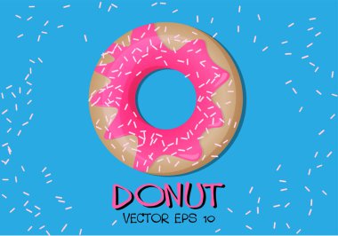 Çörek pembe sır mavi vektör çizim üzerinde.