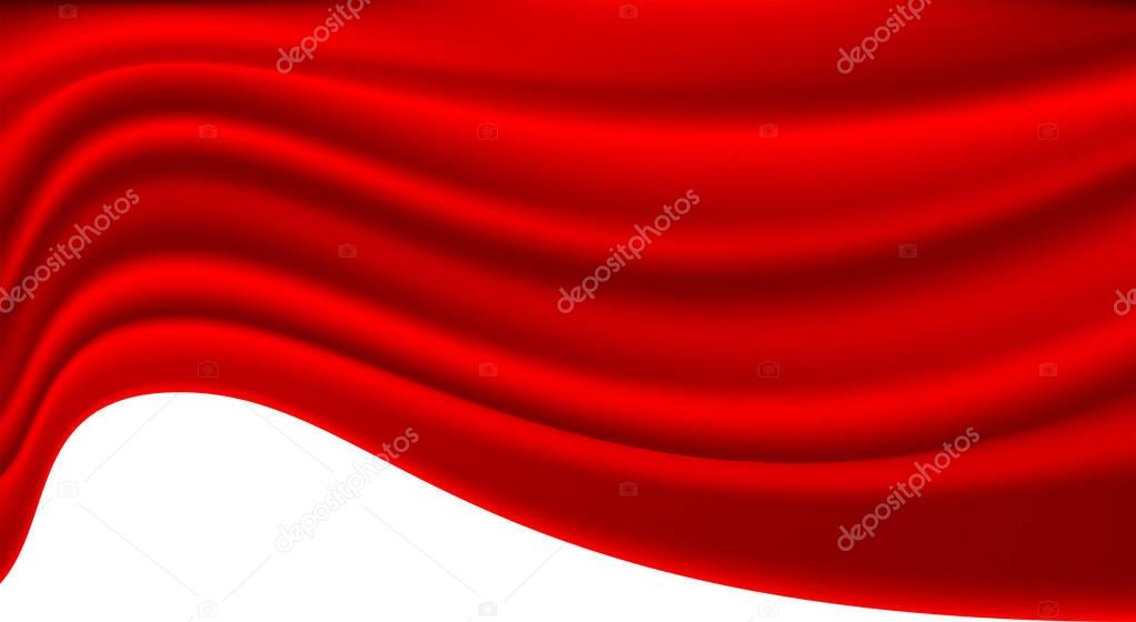 Abstract red fabric wave on white blank space for text place background texture vector illustration.