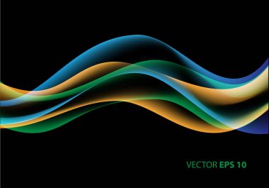 Renk mavi sarı yeşil dalga siyah arka plan vektör çizim üzerinde.