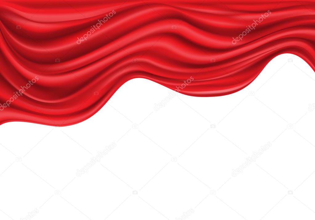 Red satin fabric wave on white luxury background vector illustration.