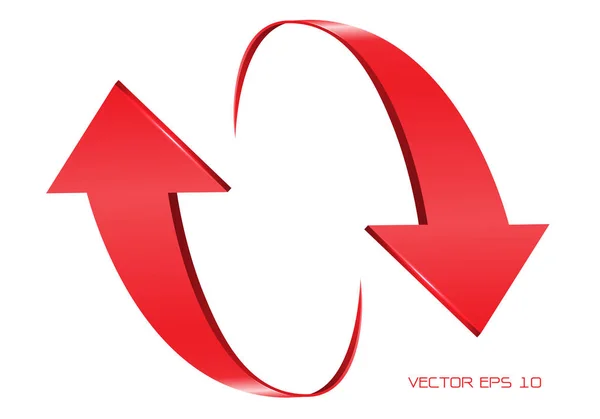 Roter Pfeil Zyklusrichtung 3d auf weißem Hintergrund Design Zeichen Symbol Vektor Illustration. — Stockvektor
