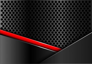 Soyut kırmızı çizgi koyu gri metal daire mesh desen tasarım modern lüks fütüristik arka plan vektör çizim.