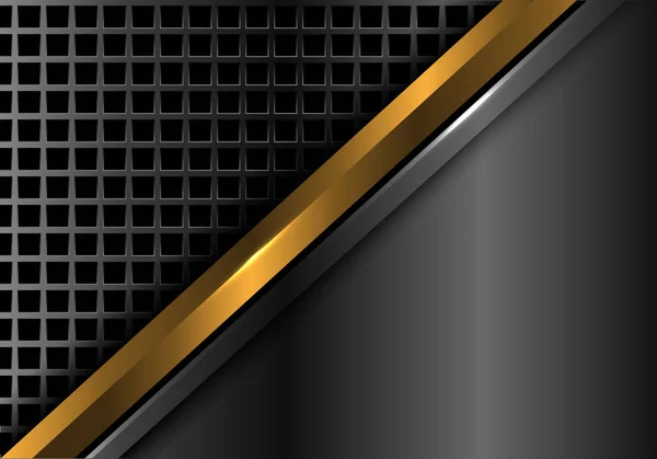 Abstrakta guld linje på mörk grå metall kvadratiska maskor mönster design modern lyx futuristiska bakgrund vektorillustration. — Stock vektor
