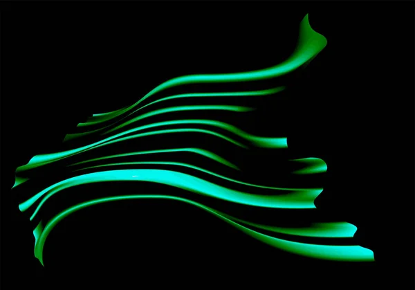 Astratto tessuto verde raso volare su sfondo nero di lusso vettoriale illustrazione . — Vettoriale Stock