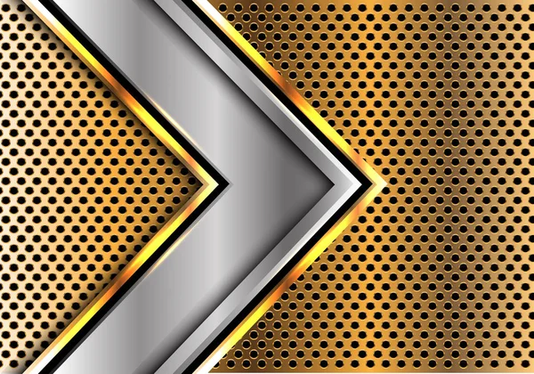 Abstrakte graue Metallpfeil auf Gold Kreis Mesh Design modernen Luxus futuristischen Hintergrund Vektor Illustration. — Stockvektor