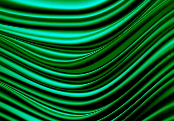 Abstract green fabric satin wave luxury background texture vector illustration. — Stock Vector