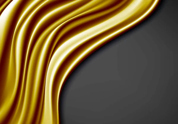 Ola de tela de satén de oro abstracto en el espacio en blanco gris de lujo vector de fondo ilustración . — Vector de stock