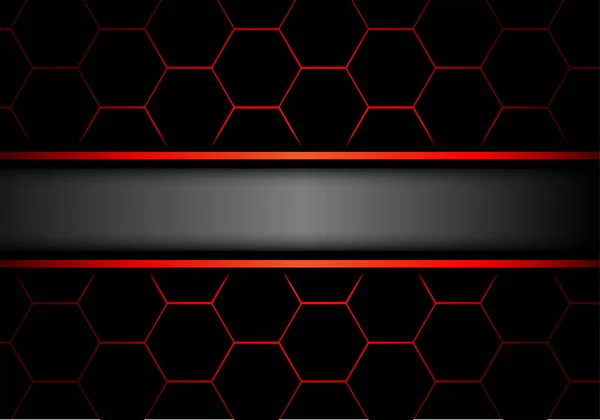Banner cinza em malha de hexágono preto design de linha vermelha luxo moderno futurista fundo vetor ilustração . — Vetor de Stock