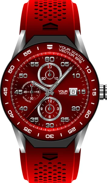 Piros acél watch chronograph a fehér háttér vektor illusztráció. — Stock Vector