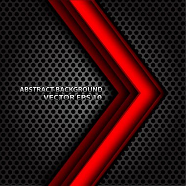 Soyut kırmızı ok örtüşmeyi koyu gri daire kafes tasarım fütüristik arka plan vektör çizim. 