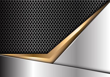 Altın ok gümüş koyu gri daire kafes tasarım modern lüks fütüristik arka plan vektör çizim üzerinde.