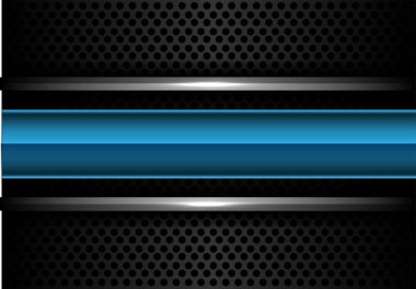 Soyut mavi metalik etiket gümüş çizgi koyu gri daire kafes tasarım modern lüks fütüristik arka plan vektör çizim örtüşmeyi.