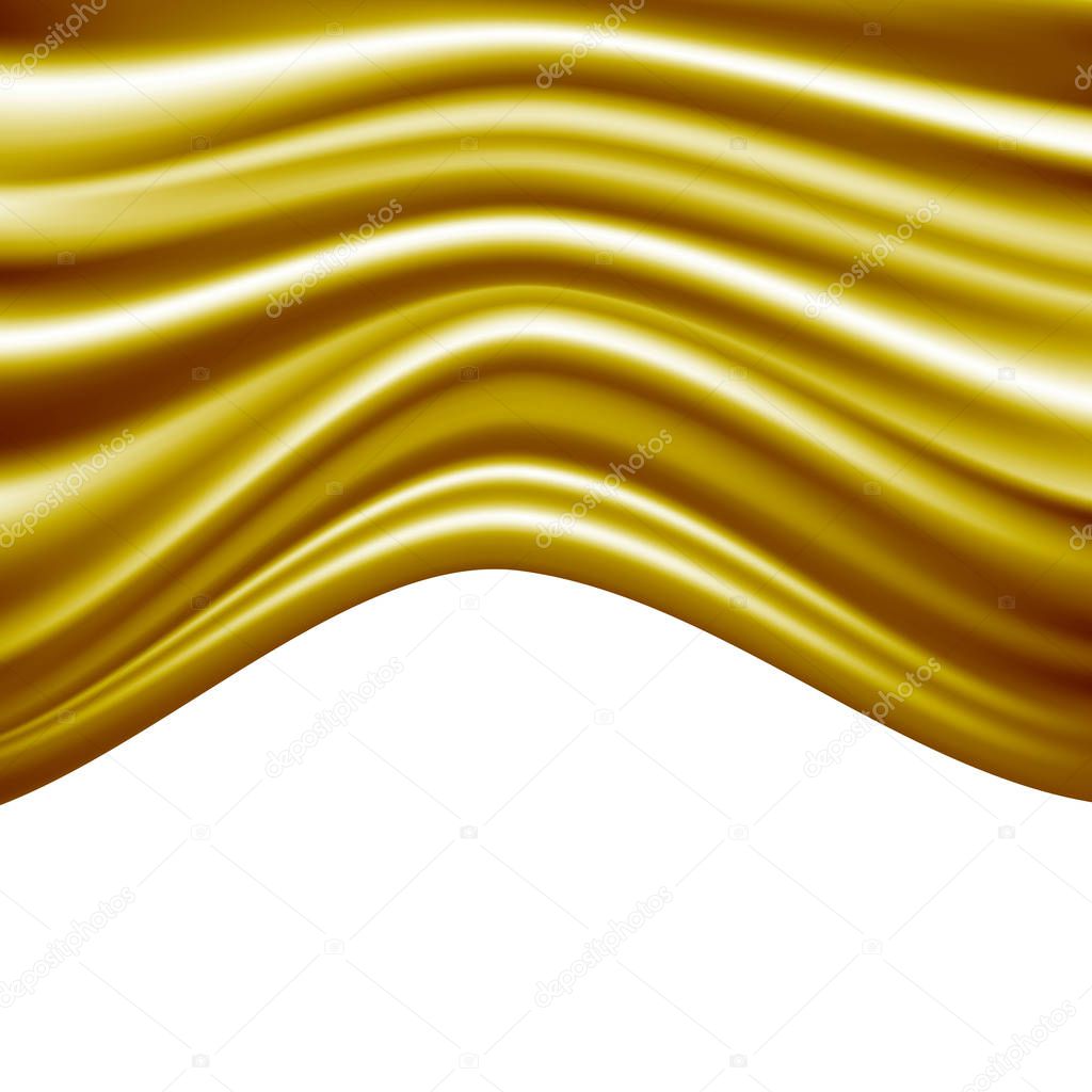 Abstract gold satin fabric wave with blank space luxury background vector illustration.