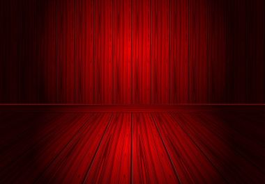 Gerçekçi kırmızı ahşap duvar ve zemin Oda perspektif arka plan illüstrasyon vektör. 