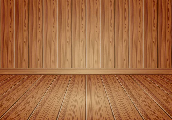リアルな茶色の木製の壁と床の部屋の視点背景ベクトル イラスト — ストックベクタ