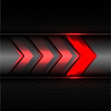 Koyu gri metal daire kafes tasarım modern futuristik arka plan doku vektör çizim üzerinde kırmızı ok güç hafif teknoloji. 