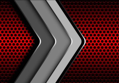 Kırmızı daire kafes metal tasarım modern futuristik arka plan vektör çizim üzerinde Gümüş Siyah ok.