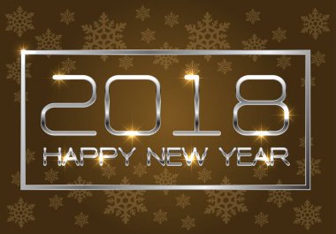 Mutlu yeni yıl 2018 gümüş tatil Festivali geri sayım kutlama arka plan vektör çizim için kar tanesi desen tasarımı ile kahverengi altın.
