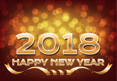 Mutlu yeni yıl 2018 altın bokeh tatil kutlama countdpwn festival arka plan vektör çizim için şerit tasarımı ile ışık.