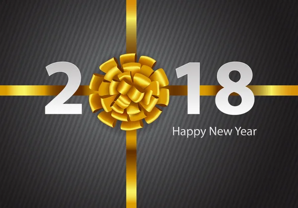 Happy New Year 2018 Gold Ribbon White Number Text Gray — Stock Vector