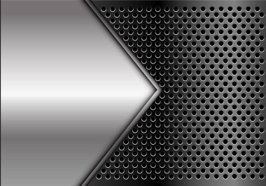 Soyut gümüş ok boş yer üstünde koyu gri daire kafes tasarım modern lüks fütüristik arka plan vektör çizim.