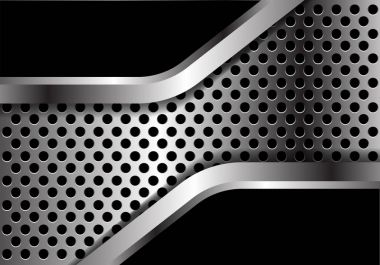 Soyut Gümüş Siyah örtüşme metal daire mesh desen tasarım modern lüks fütüristik arka plan vektör çizim.